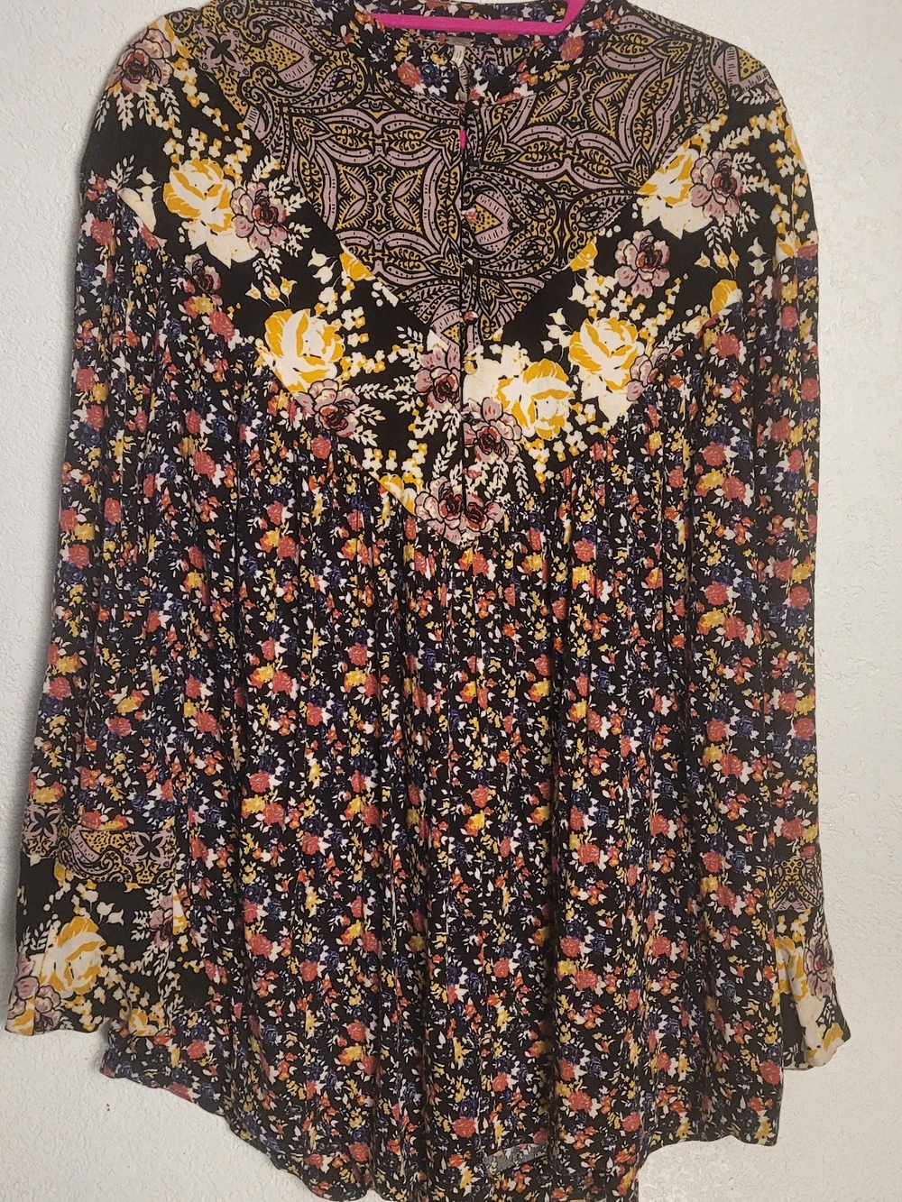 Free People Black Floral Maxi Skirt with Yellow & Pink Flowers